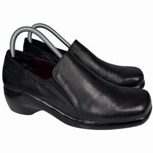 Bandolino Womens Sz 8.5M Black Leather Slip On Loafers Comfort Wedge Heels